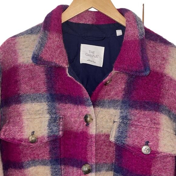 Aritzia Wilfred Free The Ganna Womens Plaid Wool Blend Shacket Fuchsia Multi XL - Picture 2 of 7